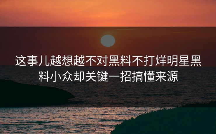 这事儿越想越不对黑料不打烊明星黑料小众却关键一招搞懂来源