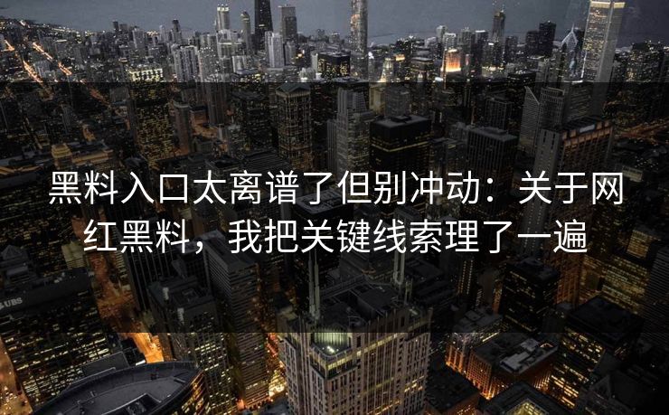 黑料入口太离谱了但别冲动：关于网红黑料，我把关键线索理了一遍