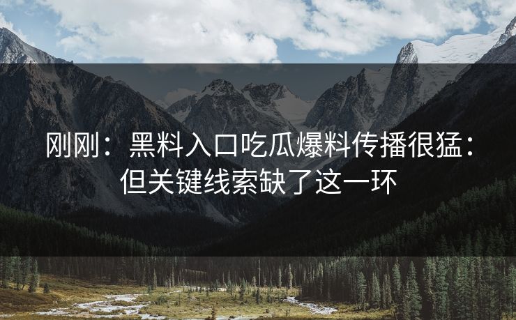 刚刚：黑料入口吃瓜爆料传播很猛：但关键线索缺了这一环